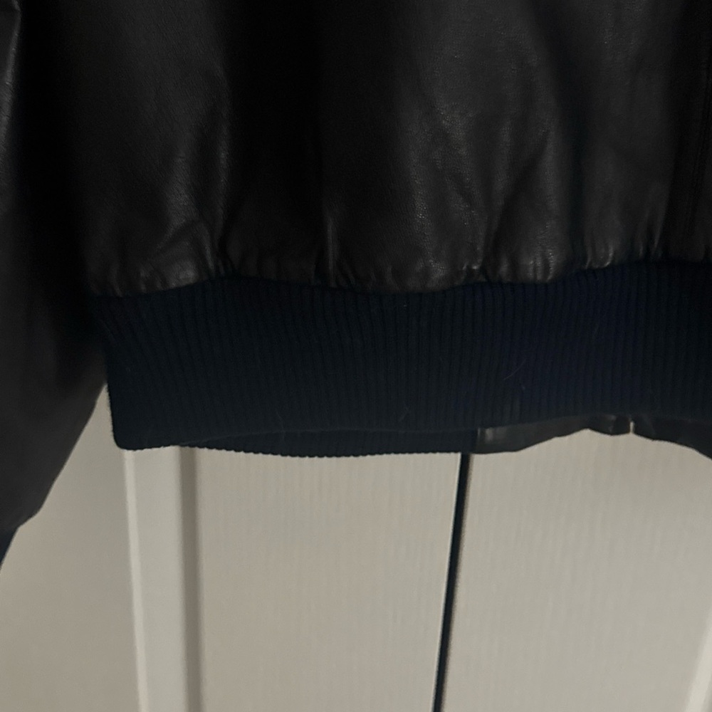 World Alliance Mens Black Leather Long Sleeve Full-Zip Bomber Jacket Size XLarge - Picture 11 of 16